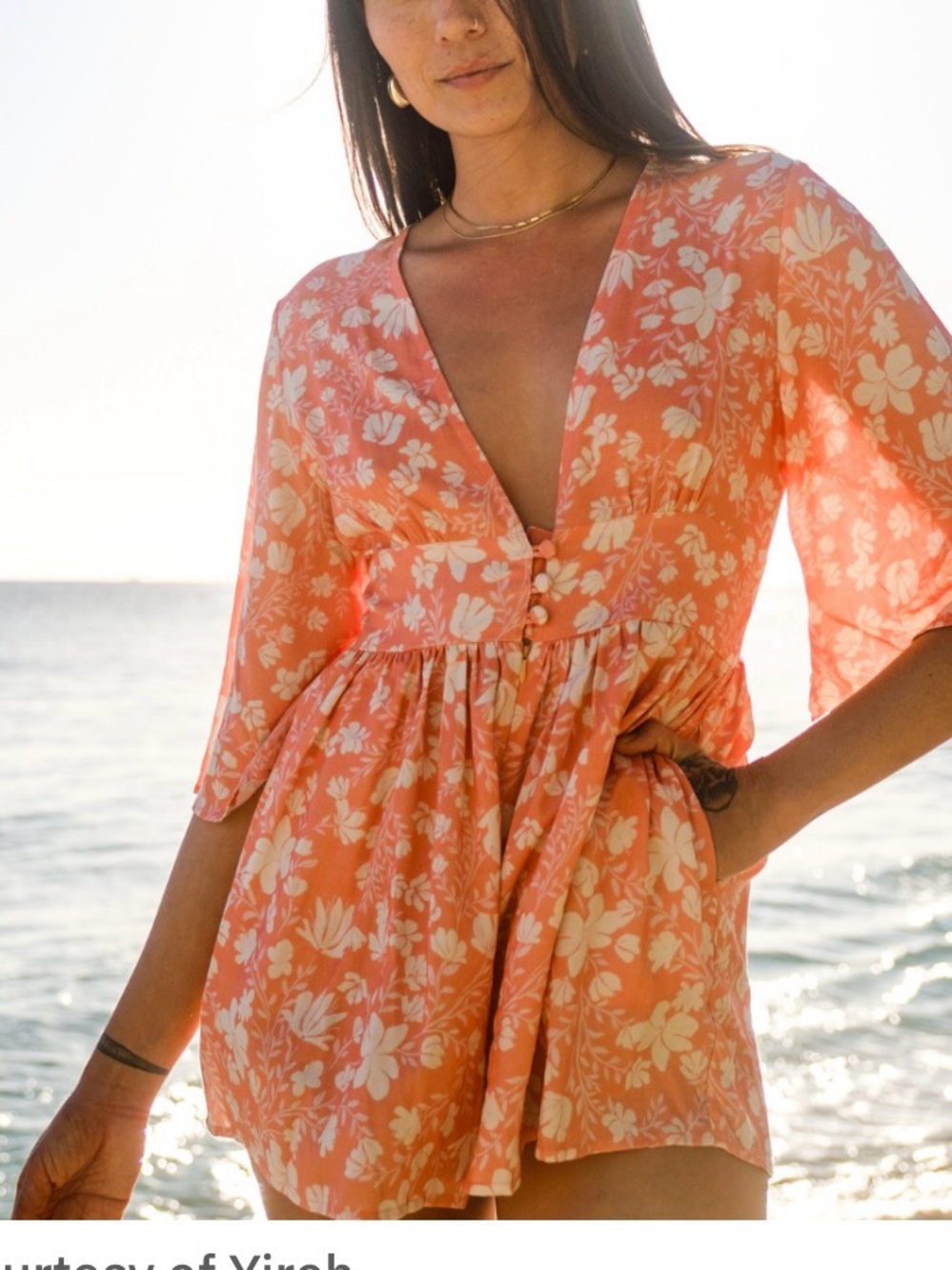 Yireh Hawai’i Orange floral romper small tropical beachy